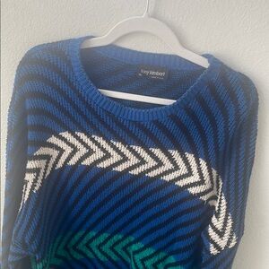 Blue and Green Geometric Crew Neck Sweater
